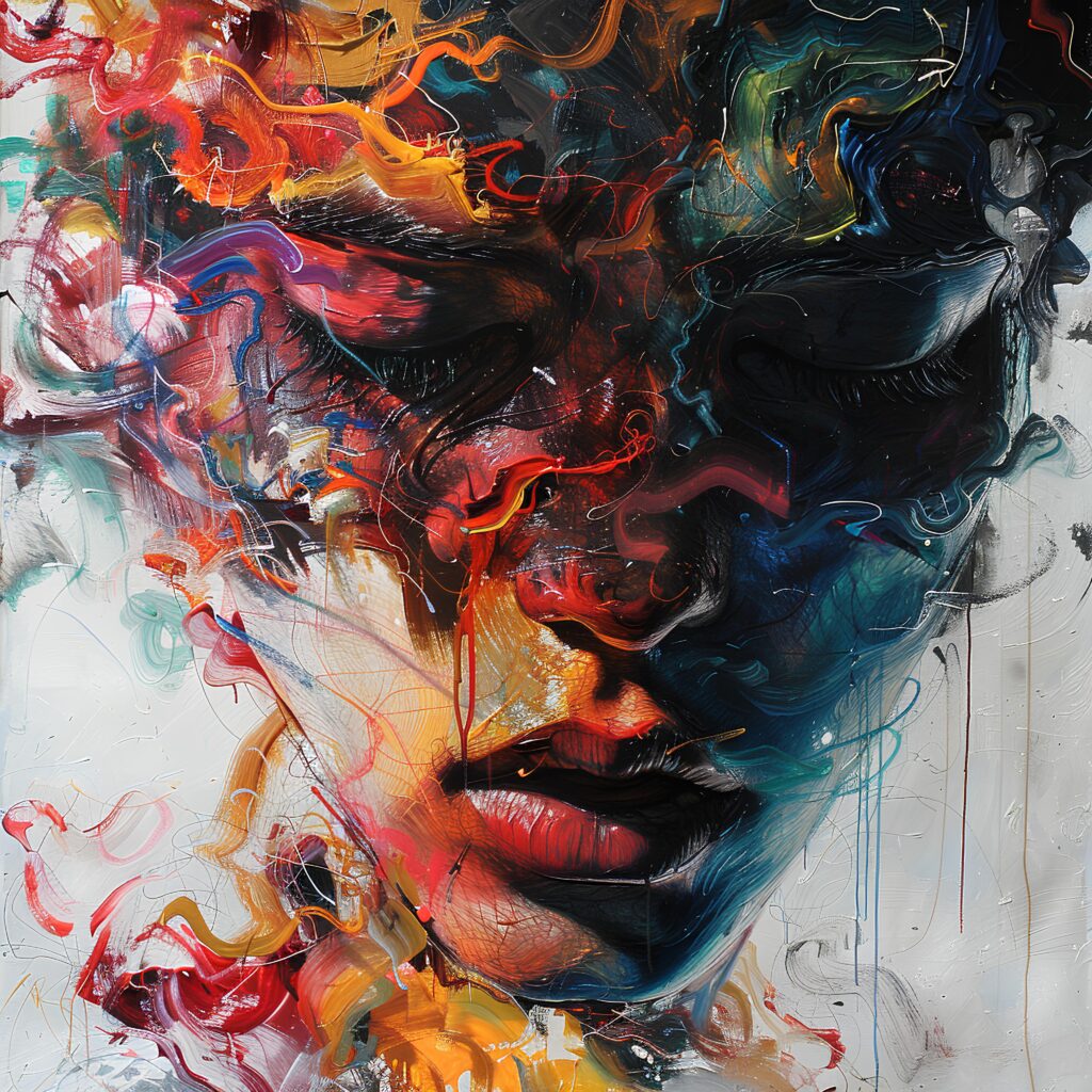 painting woman with colorful face word word it