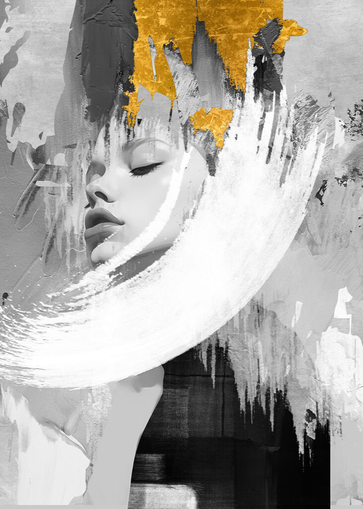 poster woman with yellow flower her hair